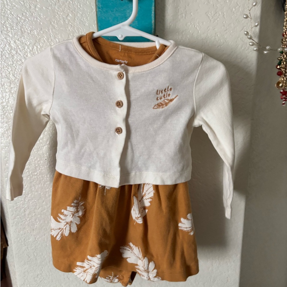 Carter's Cream and Tan Baby Outfit with Leaf Design